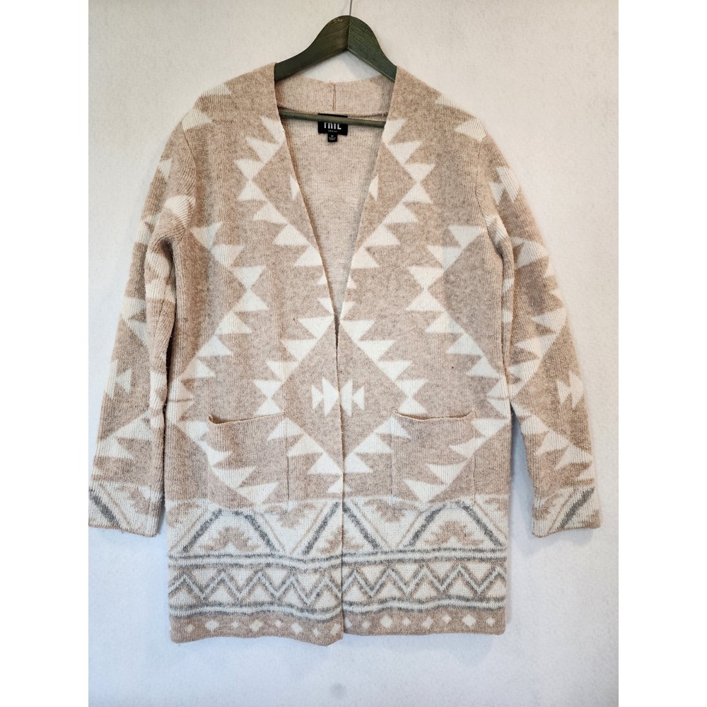 Frye Womens Southwestern Geometric Open Front Cardigan Tan Cream Size M *PILLING